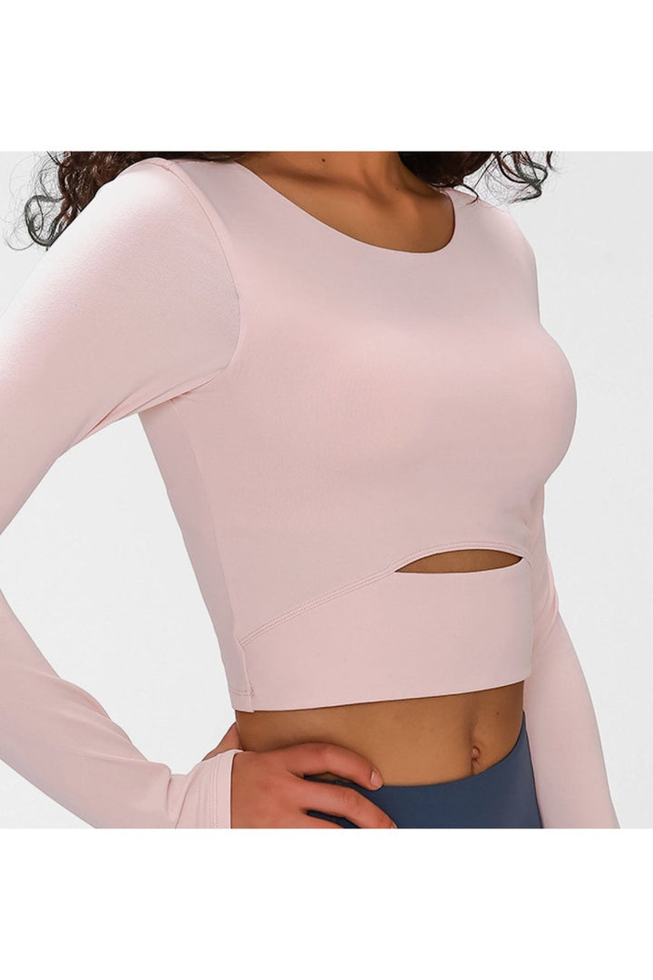 Long Sleeve Cropped Top With Sports Strap - Crop Tops & Tank Tops - FITGGINS