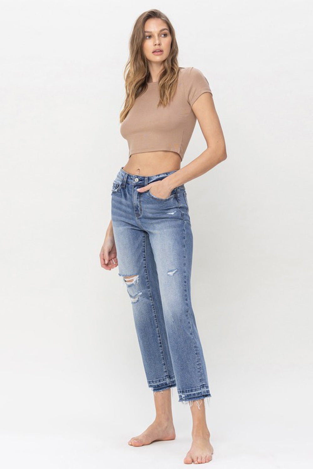 Lovervet Full Size Lena High Rise Crop Straight Jeans - Jeans - FITGGINS