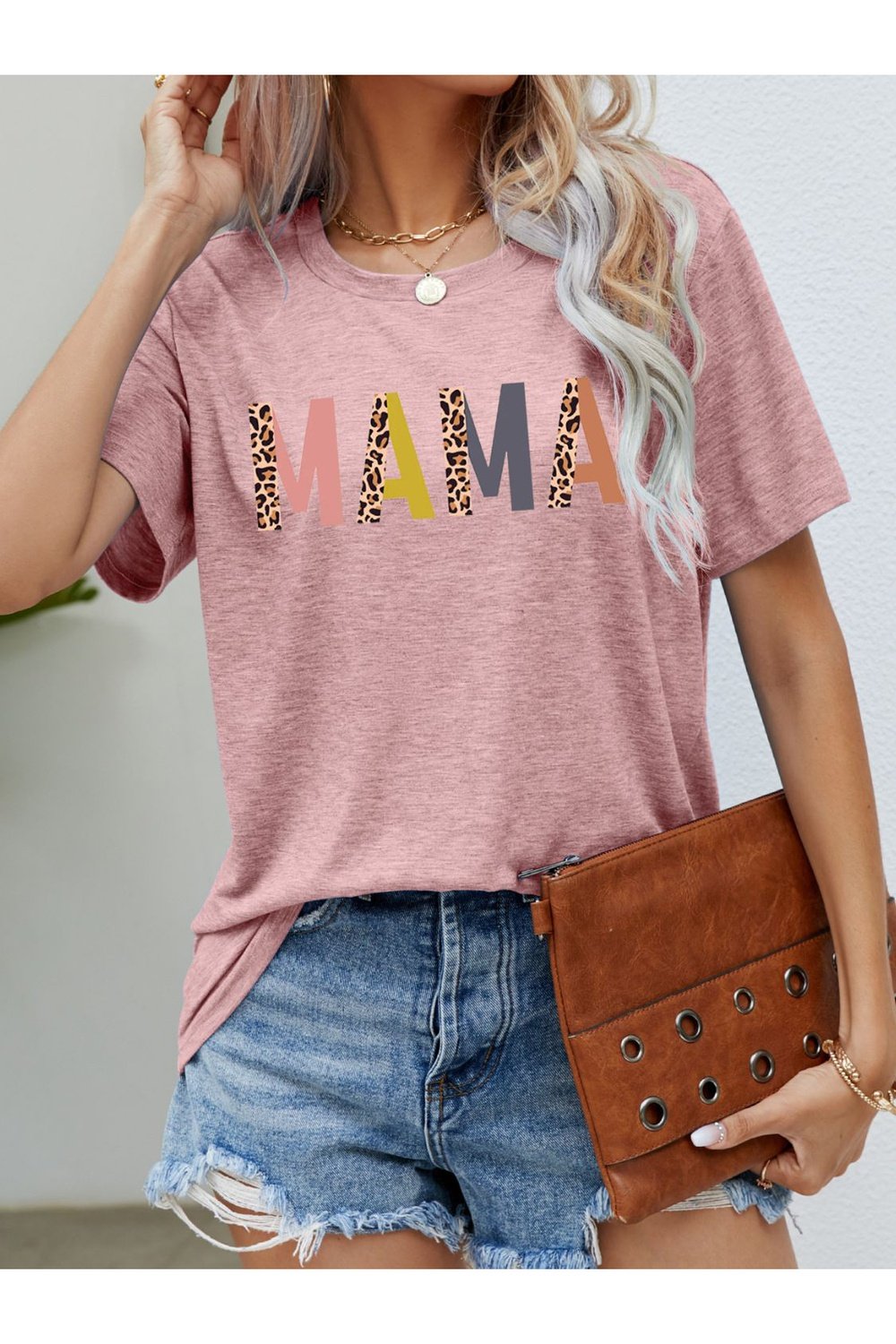 MAMA Leopard Graphic Short Sleeve Tee - T-Shirts - FITGGINS