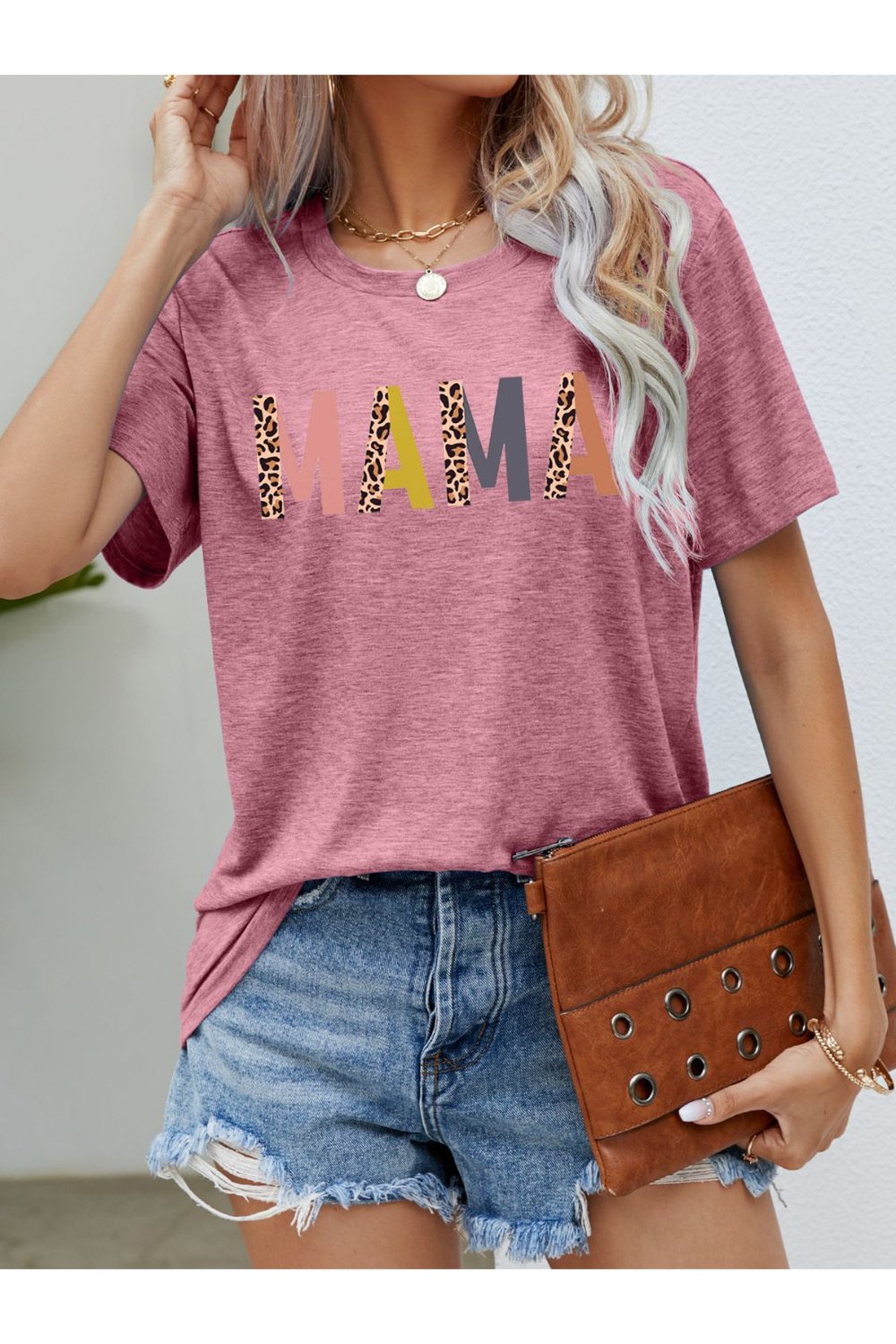 MAMA Leopard Graphic Short Sleeve Tee - T-Shirts - FITGGINS