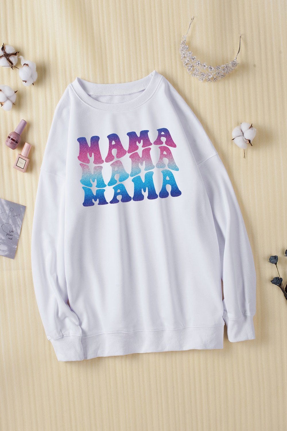 MAMA Gradient Graphic Dropped Shoulder Sweatshirt - Sweatshirts & Hoodies - FITGGINS