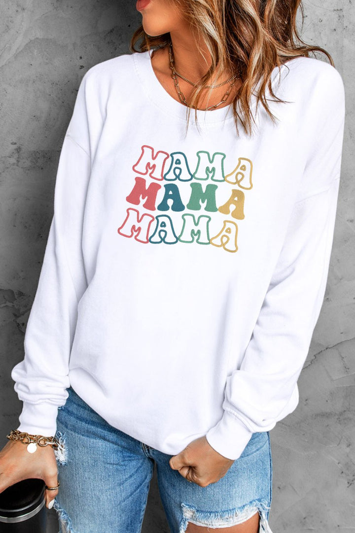 MAMA Graphic Round Neck Drop Shoulder Sweatshirt - Sweatshirts & Hoodies - FITGGINS