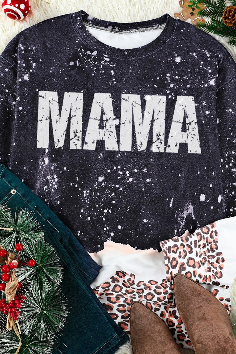 MAMA Leopard Color Block Round Neck Sweatshirt - Sweatshirts & Hoodies - FITGGINS