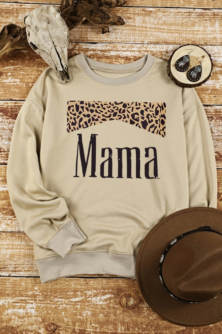 MAMA Leopard Graphic Drop Shoulder Sweatshirt - Sweatshirts & Hoodies - FITGGINS