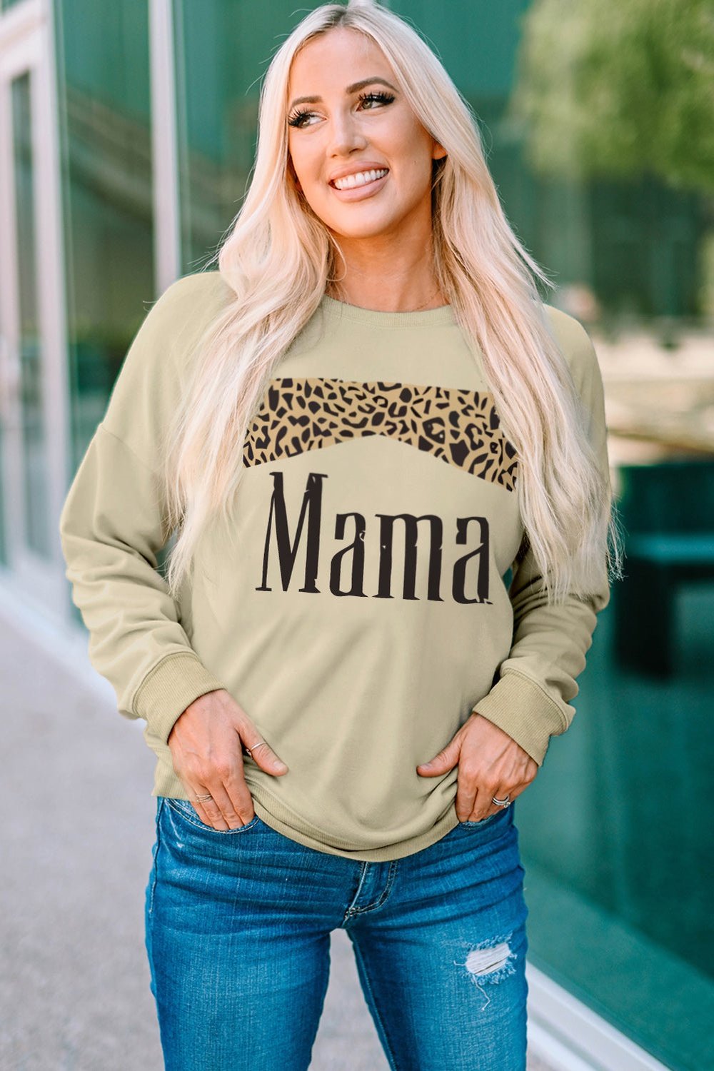 MAMA Leopard Graphic Drop Shoulder Sweatshirt - Sweatshirts & Hoodies - FITGGINS