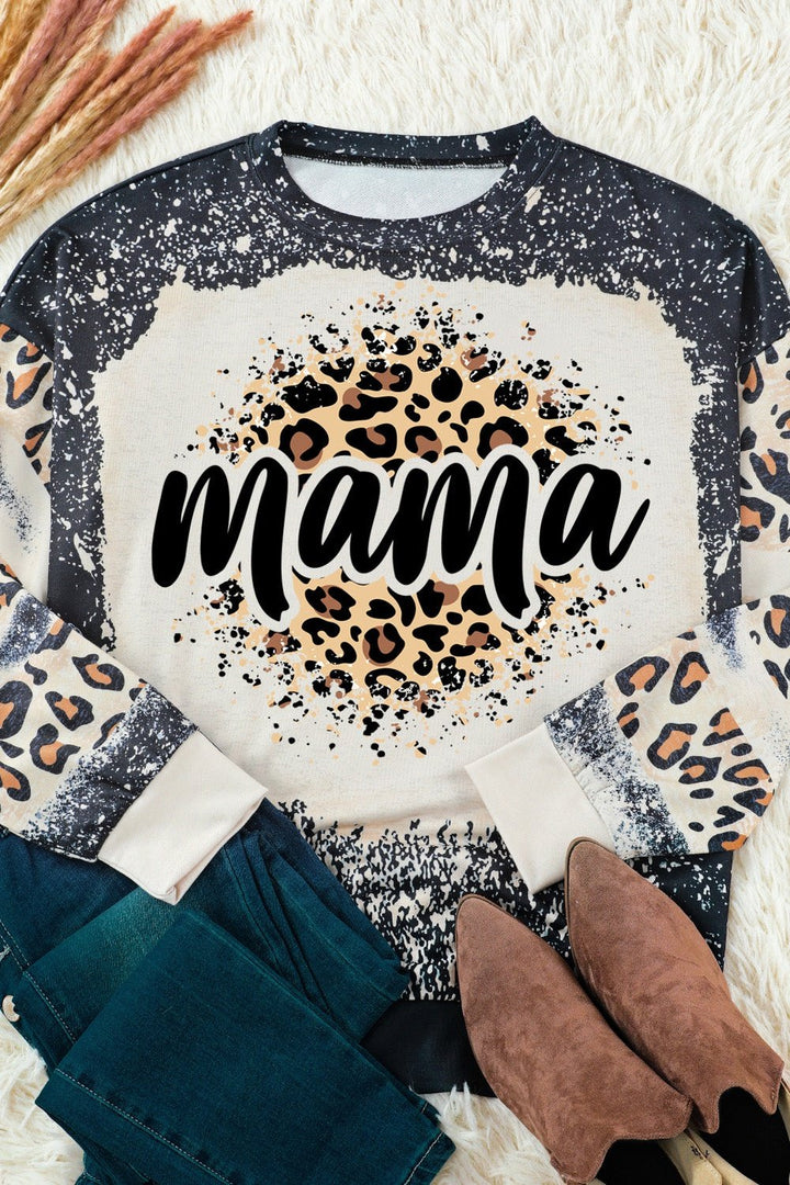 MAMA Leopard Round Neck Sweatshirt - Sweatshirts & Hoodies - FITGGINS