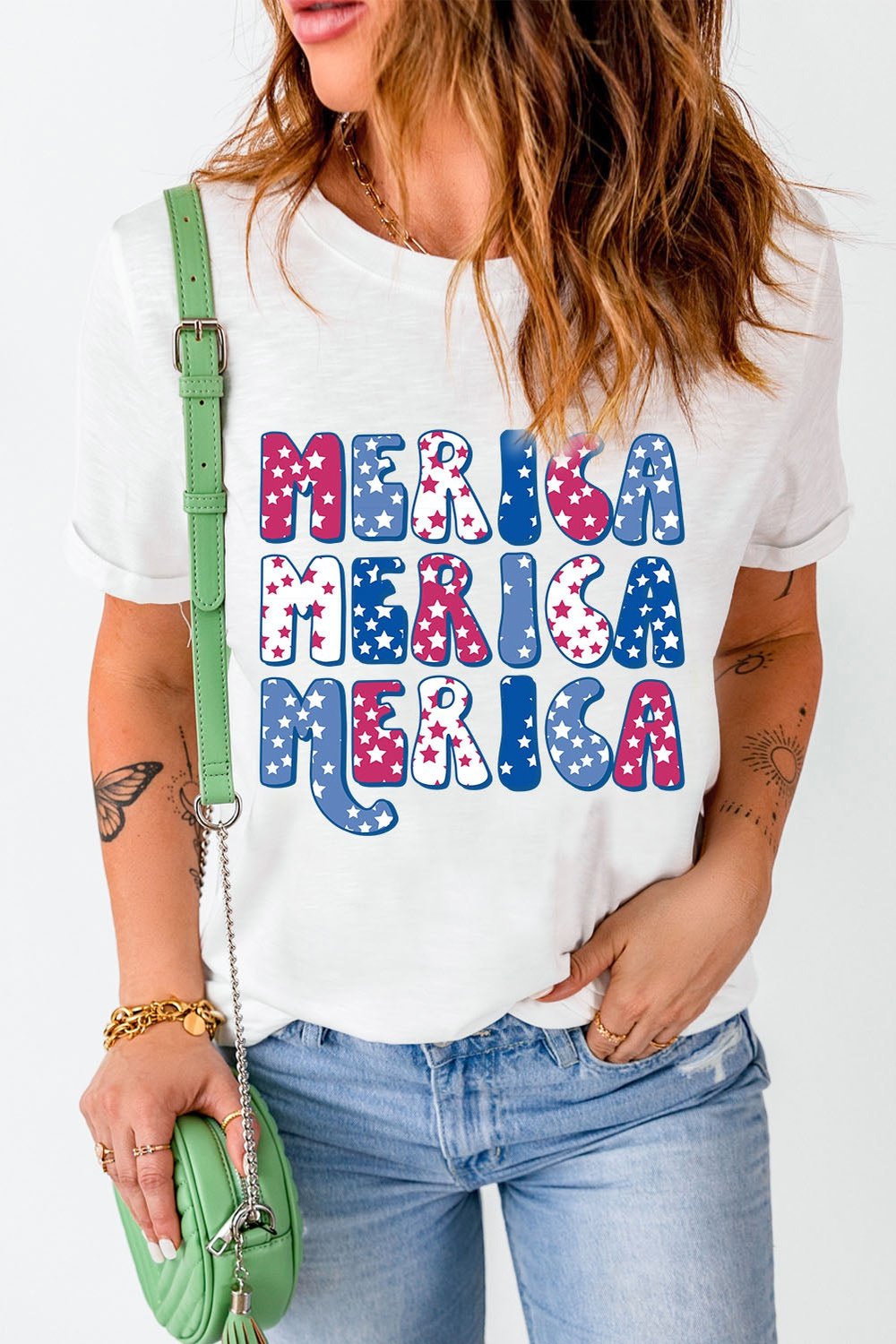 MERICA Graphic Round Neck Tee - T-Shirts - FITGGINS