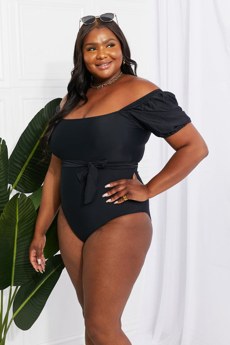 Marina West Swim Salty Air Puff Sleeve One-Piece in Black - Swimwear One-Pieces - FITGGINS