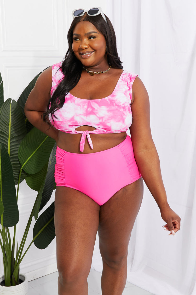 Marina West Swim Sanibel Crop Swim Top and Ruched Bottoms Set in Pink - Bikinis & Tankinis - FITGGINS