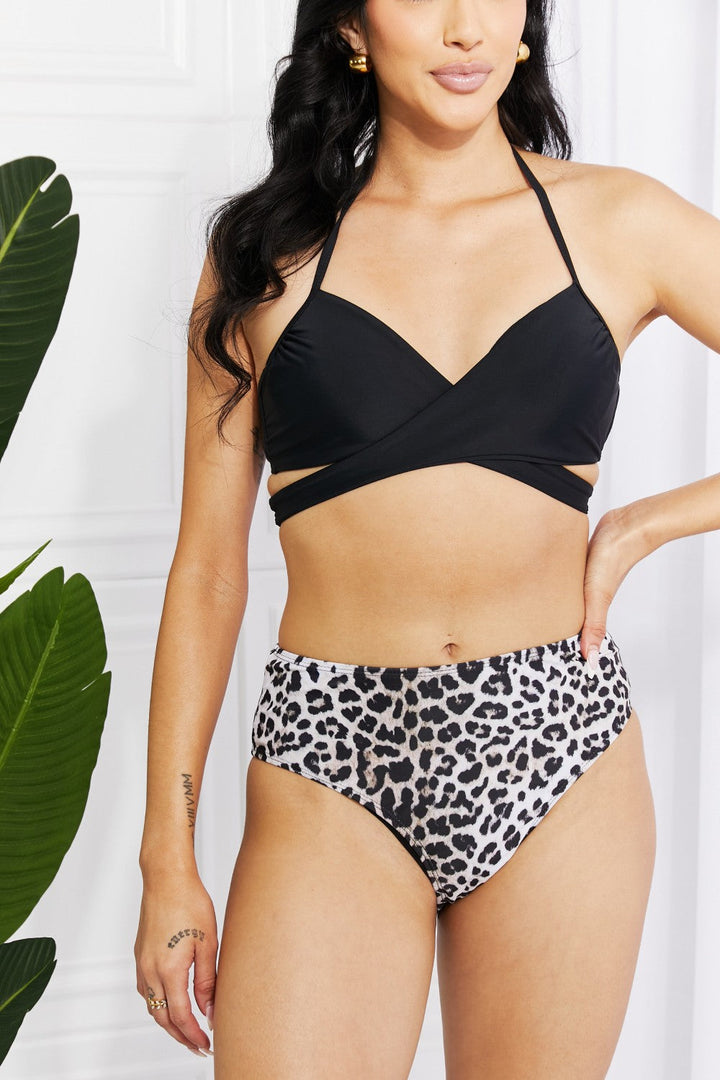 Marina West Swim Summer Splash Halter Bikini Set in Black - Bikinis & Tankinis - FITGGINS
