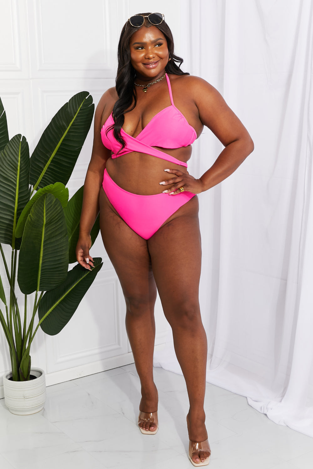 Marina West Swim Summer Splash Halter Bikini Set in Pink - Bikinis & Tankinis - FITGGINS