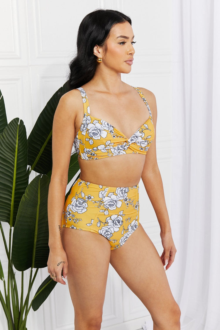Marina West Swim Take A Dip Twist High-Rise Bikini in Mustard - Bikinis & Tankinis - FITGGINS