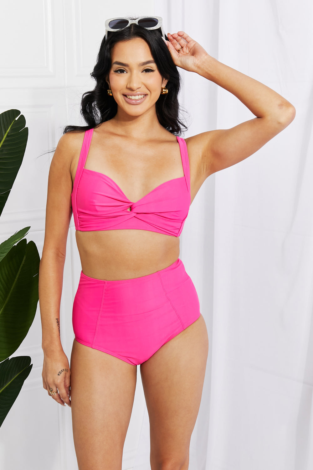 Marina West Swim Take A Dip Twist High-Rise Bikini in Pink - Bikinis & Tankinis - FITGGINS