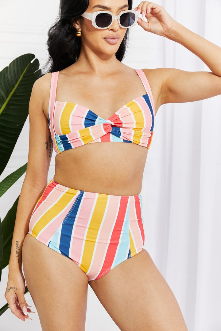 Marina West Swim Take A Dip Twist High-Rise Bikini in Stripe - Bikinis & Tankinis - FITGGINS