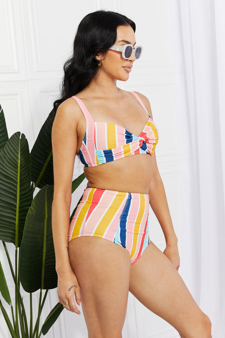 Marina West Swim Take A Dip Twist High-Rise Bikini in Stripe - Bikinis & Tankinis - FITGGINS