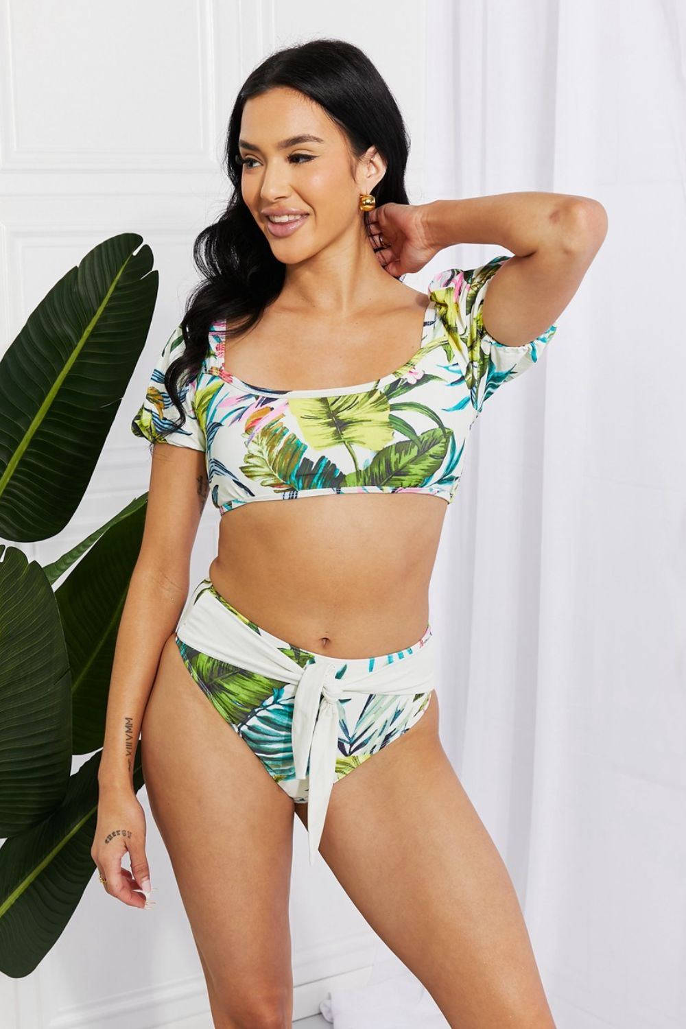 Marina West Swim Vacay Ready Puff Sleeve Bikini in Floral - Bikinis & Tankinis - FITGGINS