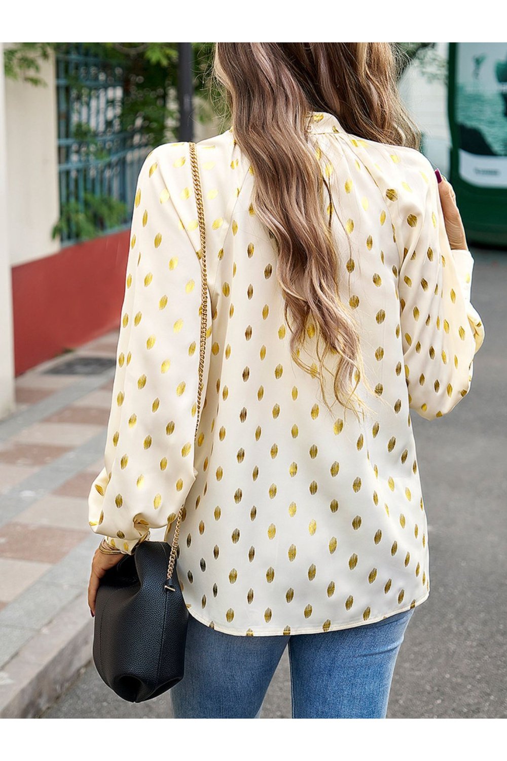 Mock Neck Cutout Lantern Sleeve Blouse - Blouses - FITGGINS