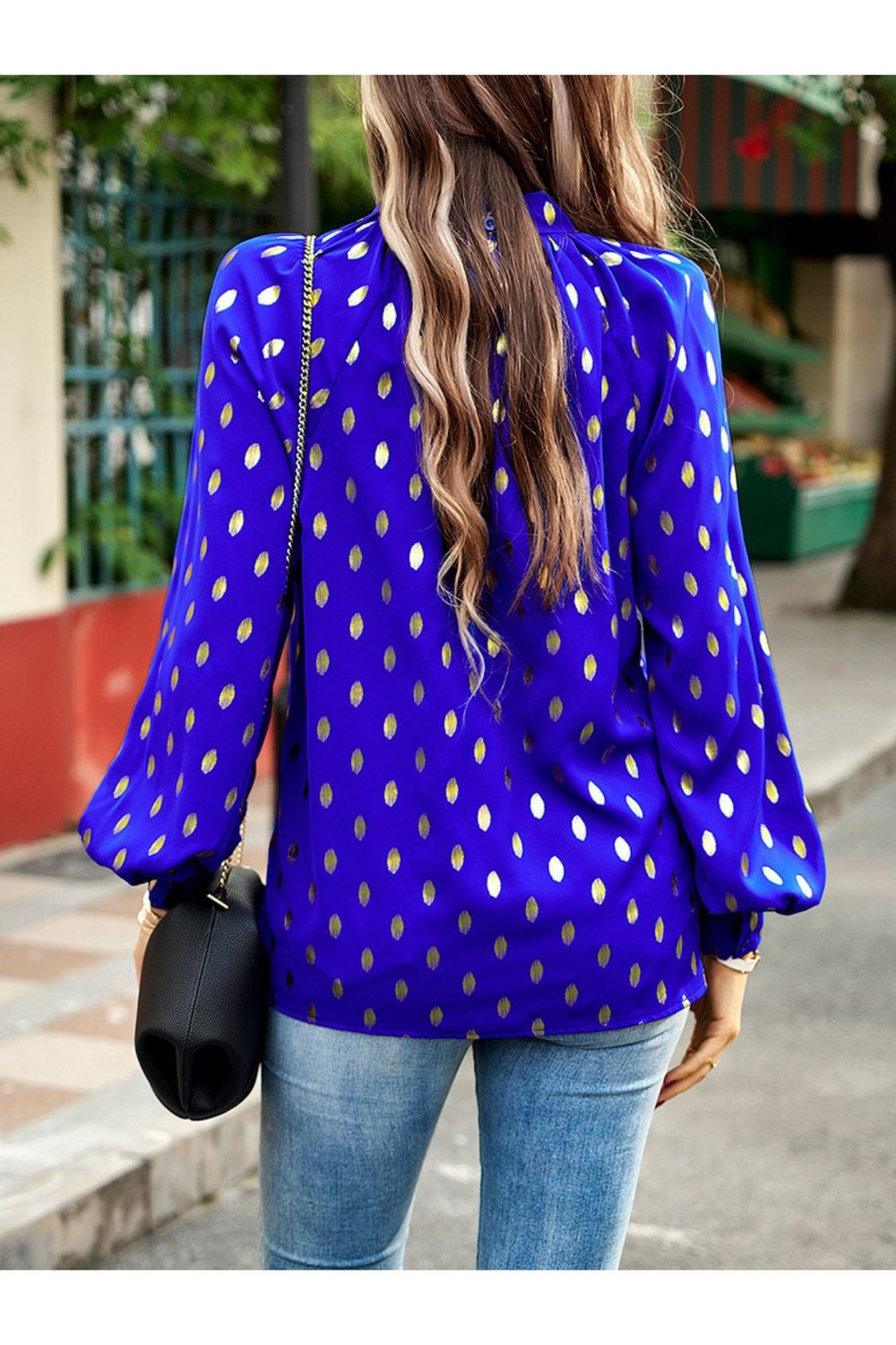 Mock Neck Cutout Lantern Sleeve Blouse - Blouses - FITGGINS