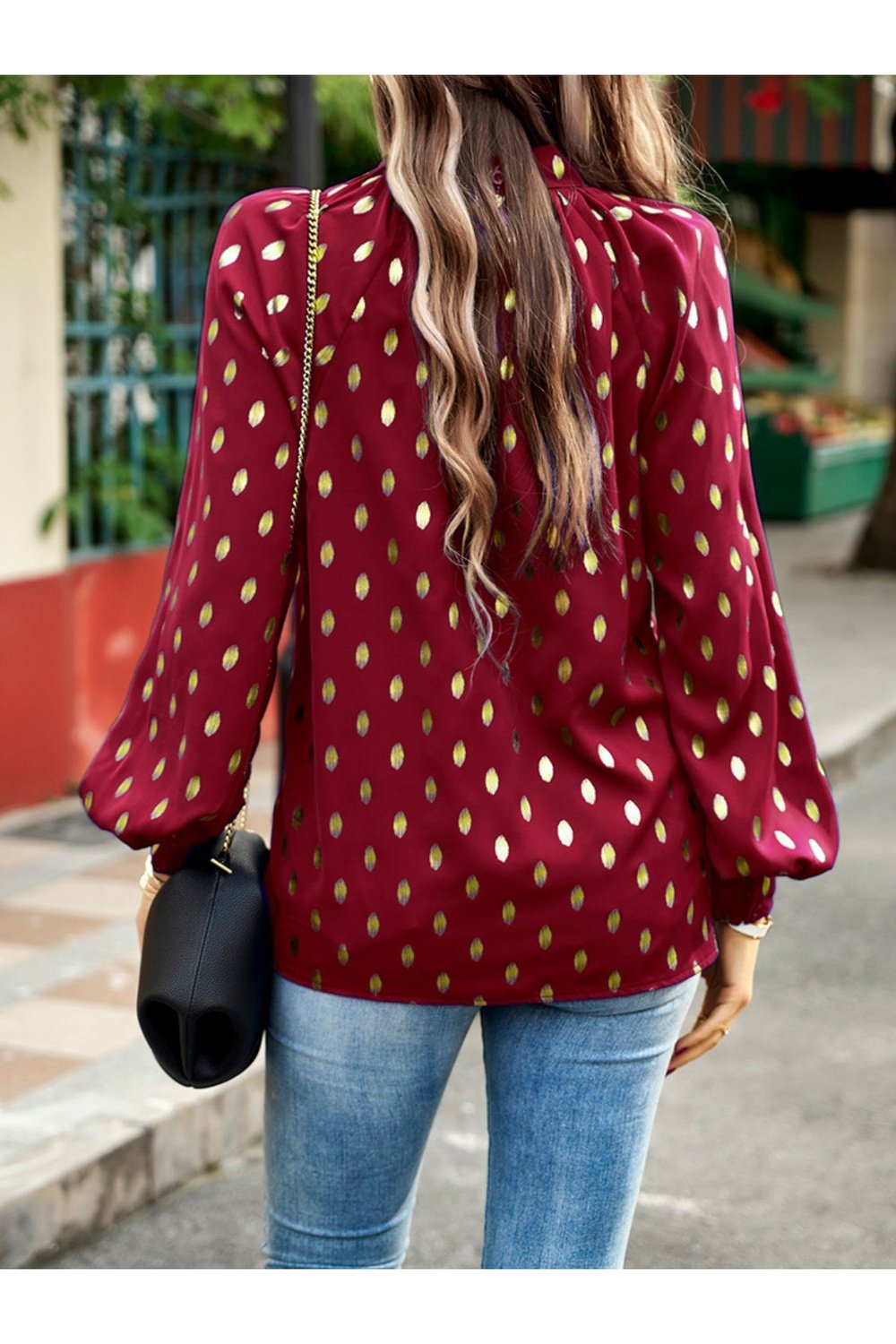 Mock Neck Cutout Lantern Sleeve Blouse - Blouses - FITGGINS