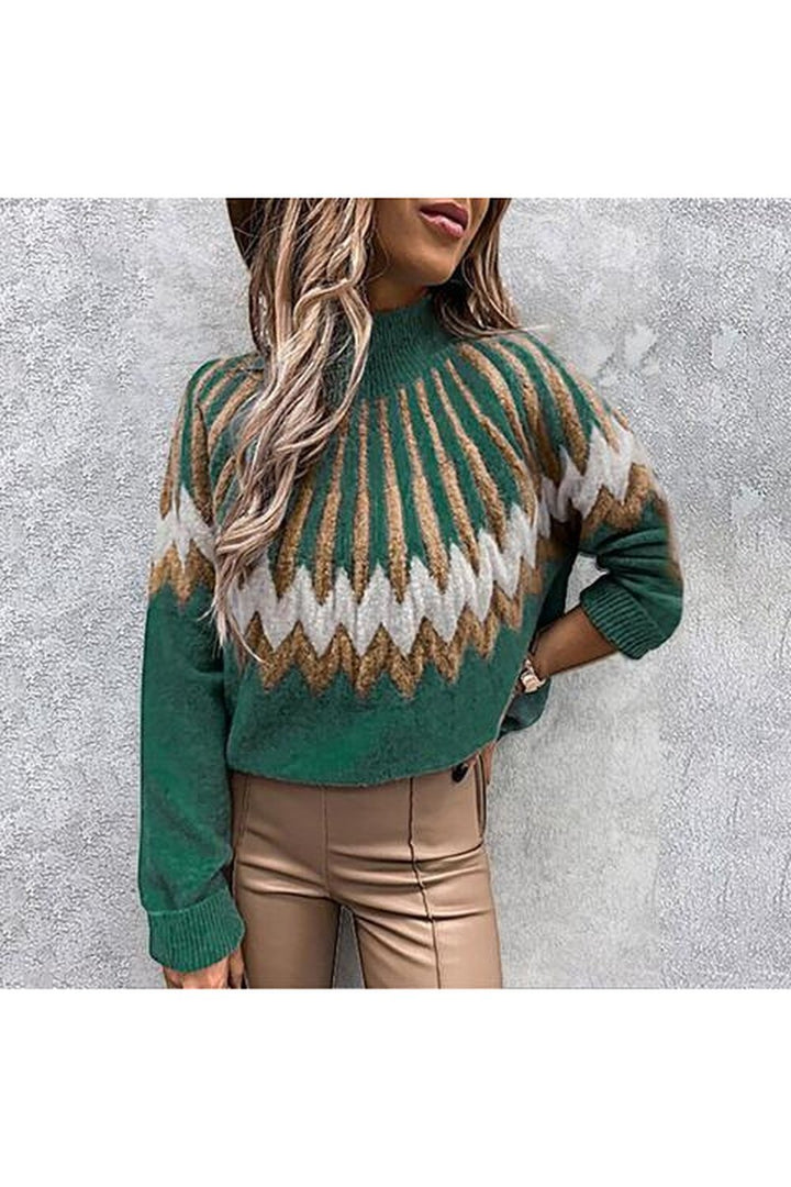 Mock Neck Long Sleeve Sweater - Pullover Sweaters - FITGGINS