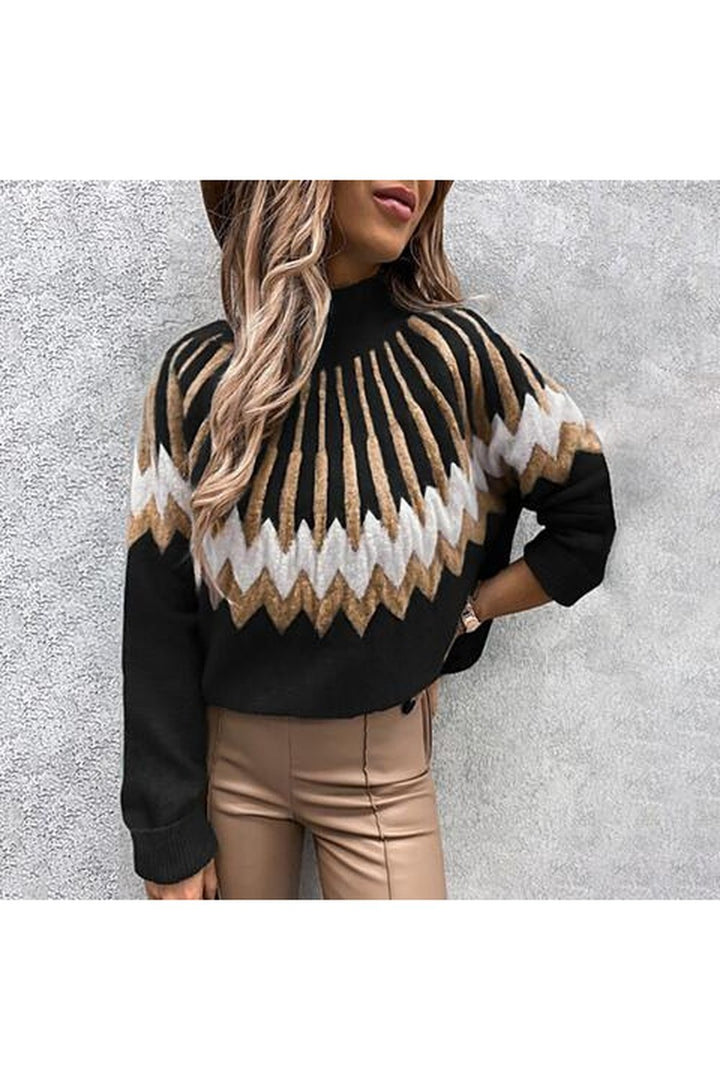 Mock Neck Long Sleeve Sweater - Pullover Sweaters - FITGGINS