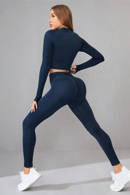 Mock Neck Long Sleeve Top and Pants Active Set - Active Set - FITGGINS