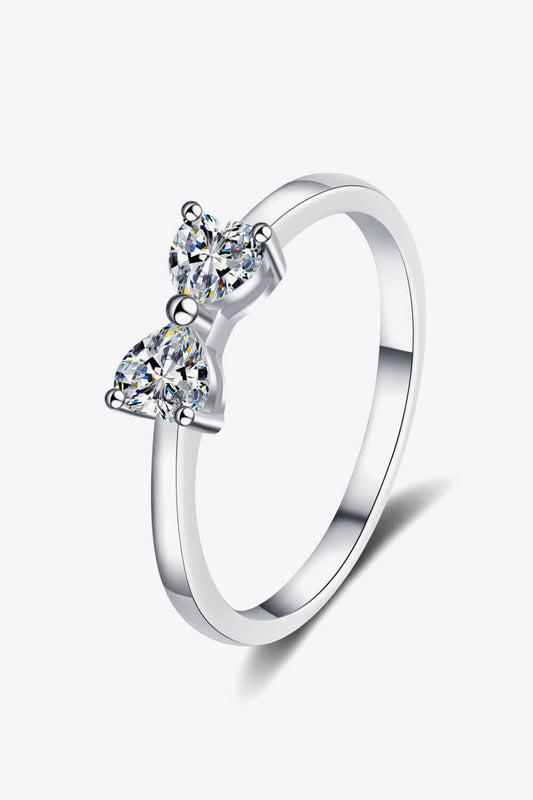 Moissanite Bow Rhodium-Plated Ring - Elegant Design