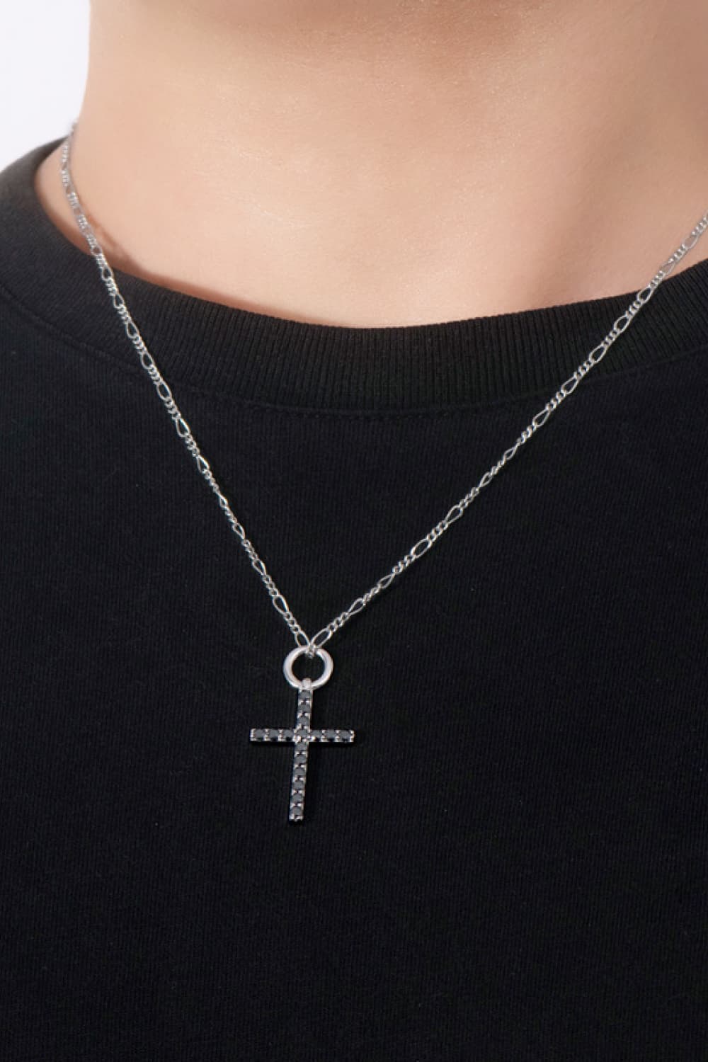 Moissanite Cross Pendant Platinum-Plated Necklace - Necklaces - FITGGINS