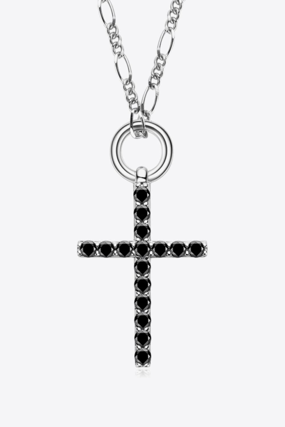 Moissanite Cross Pendant Necklace - Platinum-Plated