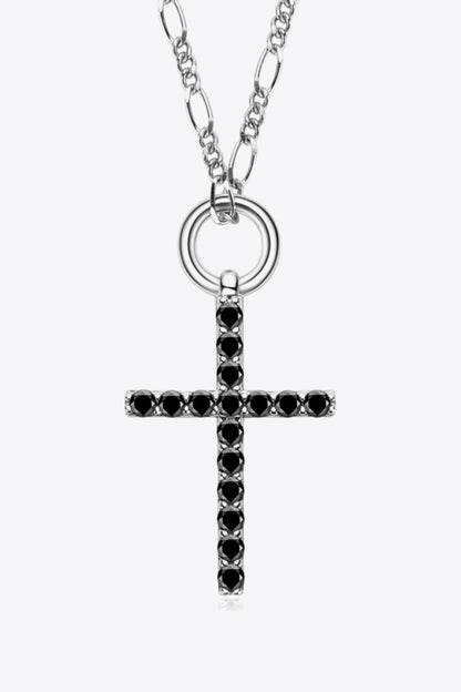 Moissanite Cross Pendant Platinum-Plated Necklace - Necklaces - FITGGINS