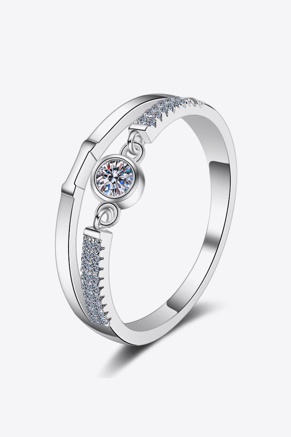 Moissanite Cutout Rhodium-Plated Ring - Rings - FITGGINS