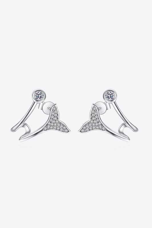 Moissanite Fishtail Rhodium-Plated Earrings - Earrings - FITGGINS