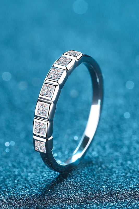 Moissanite Rhodium-Plated Half-Eternity Ring - Rings - FITGGINS