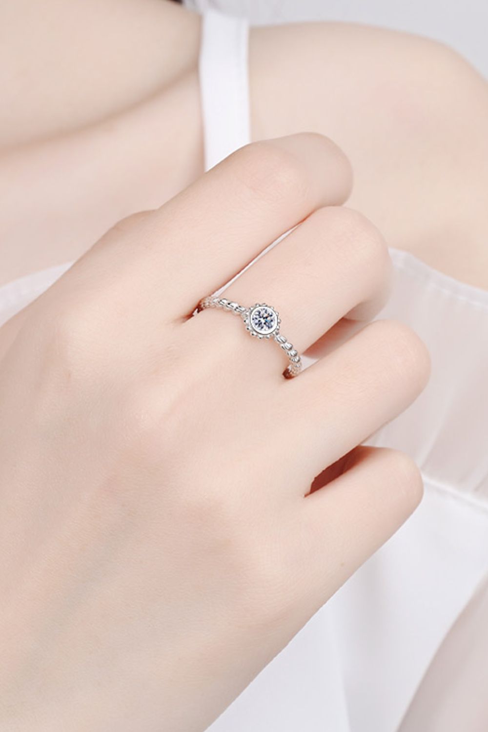 Moissanite Rhodium-Plated Ring - Rings - FITGGINS