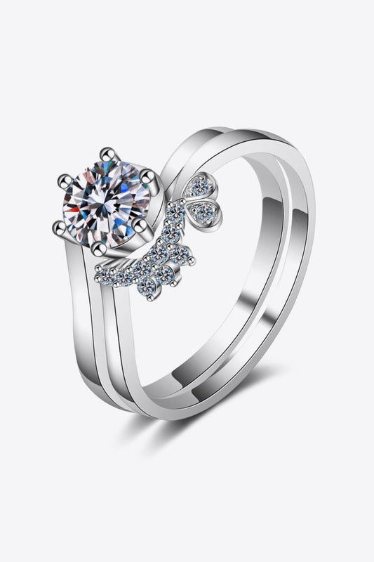 Moissanite Rhodium-Plated Two-Piece Ring Set - Rings - FITGGINS