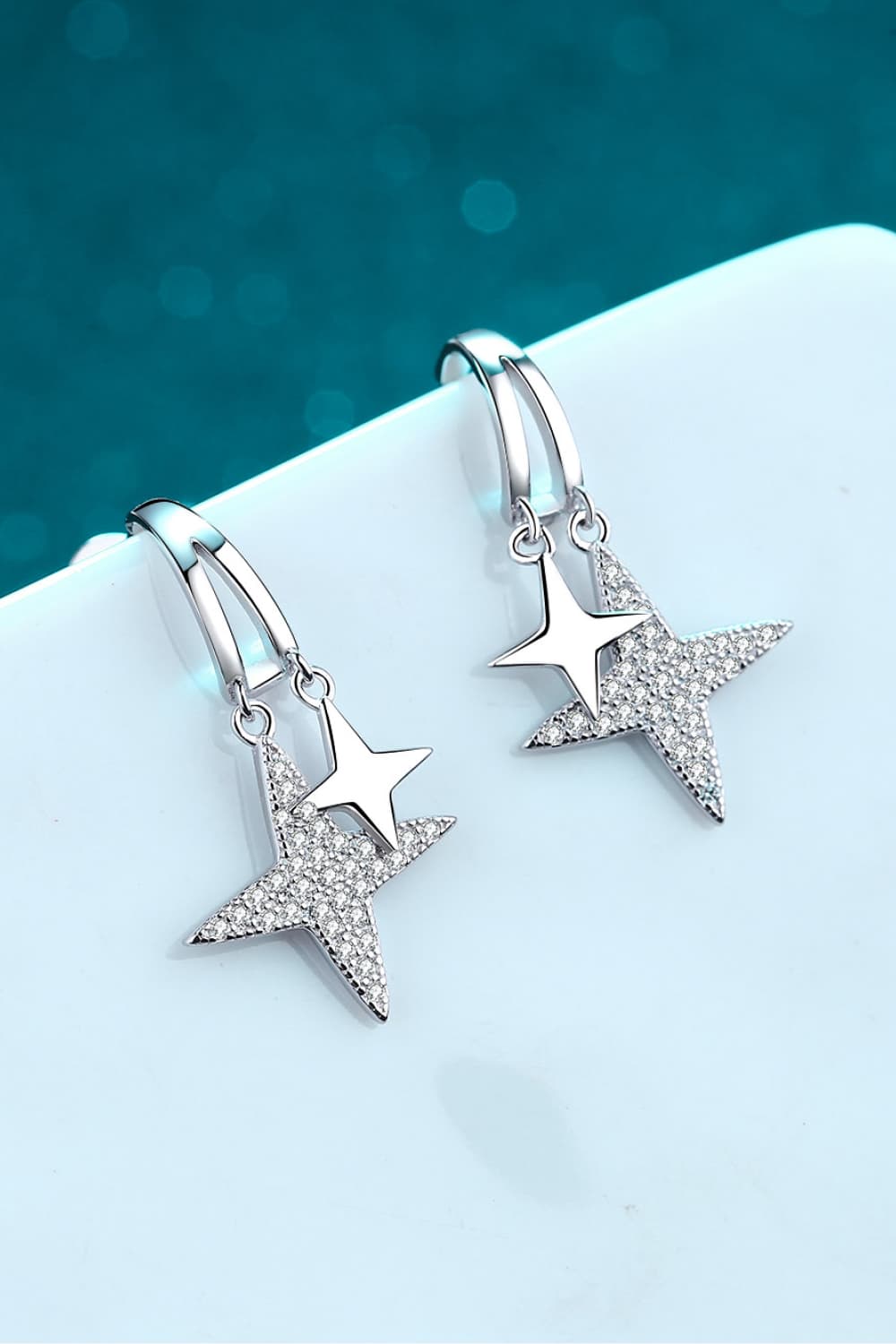 Moissanite Star Rhodium-Plated Drop Earrings - Earrings - FITGGINS