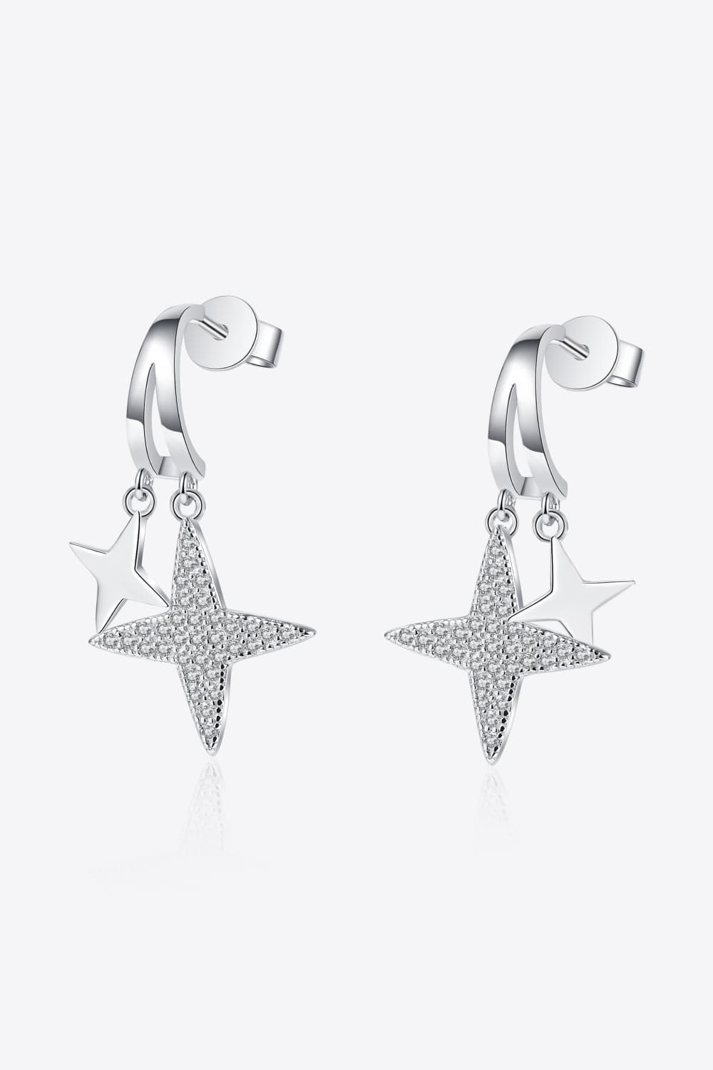 Moissanite Star Rhodium-Plated Drop Earrings - Earrings - FITGGINS