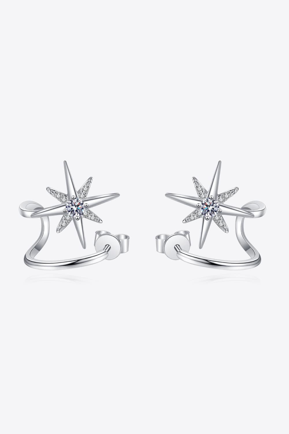 Moissanite Star Rhodium-Plated Earrings - Earrings - FITGGINS
