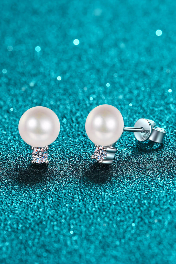 Moissanite Pearl Stud Earrings - Earrings - FITGGINS