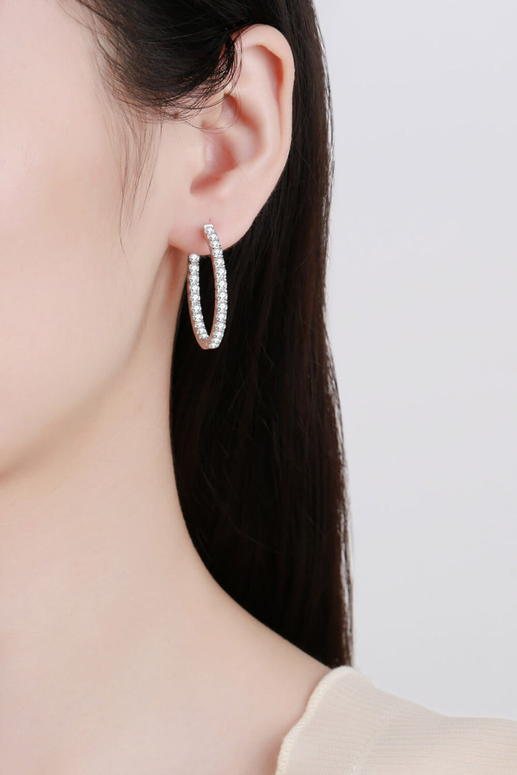 Moissanite Rhodium-Plated Hoop Earrings - Earrings - FITGGINS