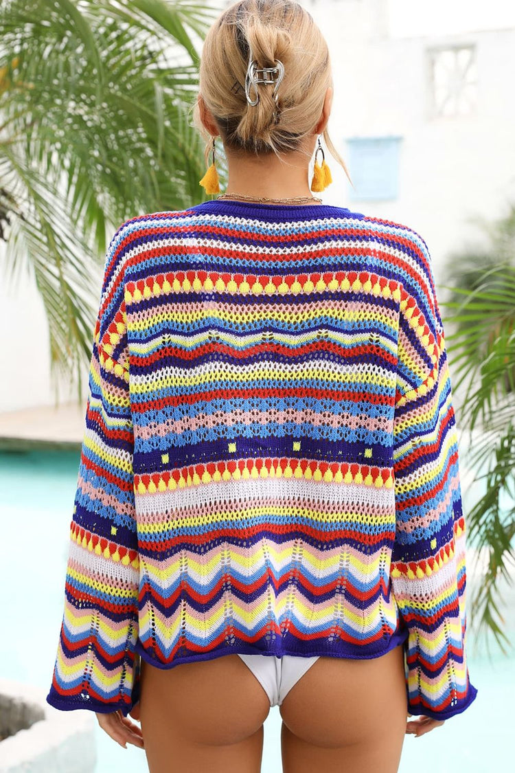 Multicolored Stripe Round Neck Cover-Up - Cover-Ups - FITGGINS