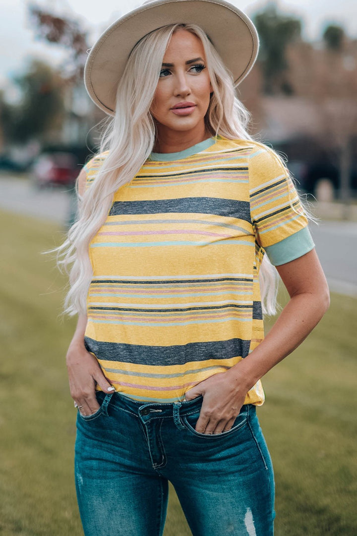 Multicolored Striped Round Neck Tee Shirt - T-Shirts - FITGGINS