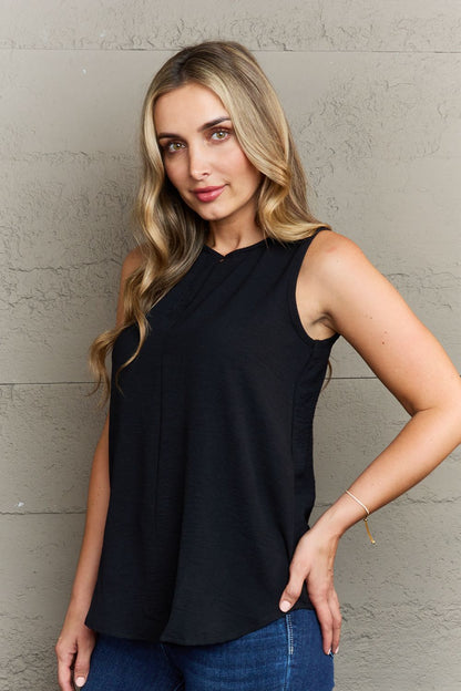 Ninexis First Glance Sleeveless Neckline Slit Top - Blouses - FITGGINS