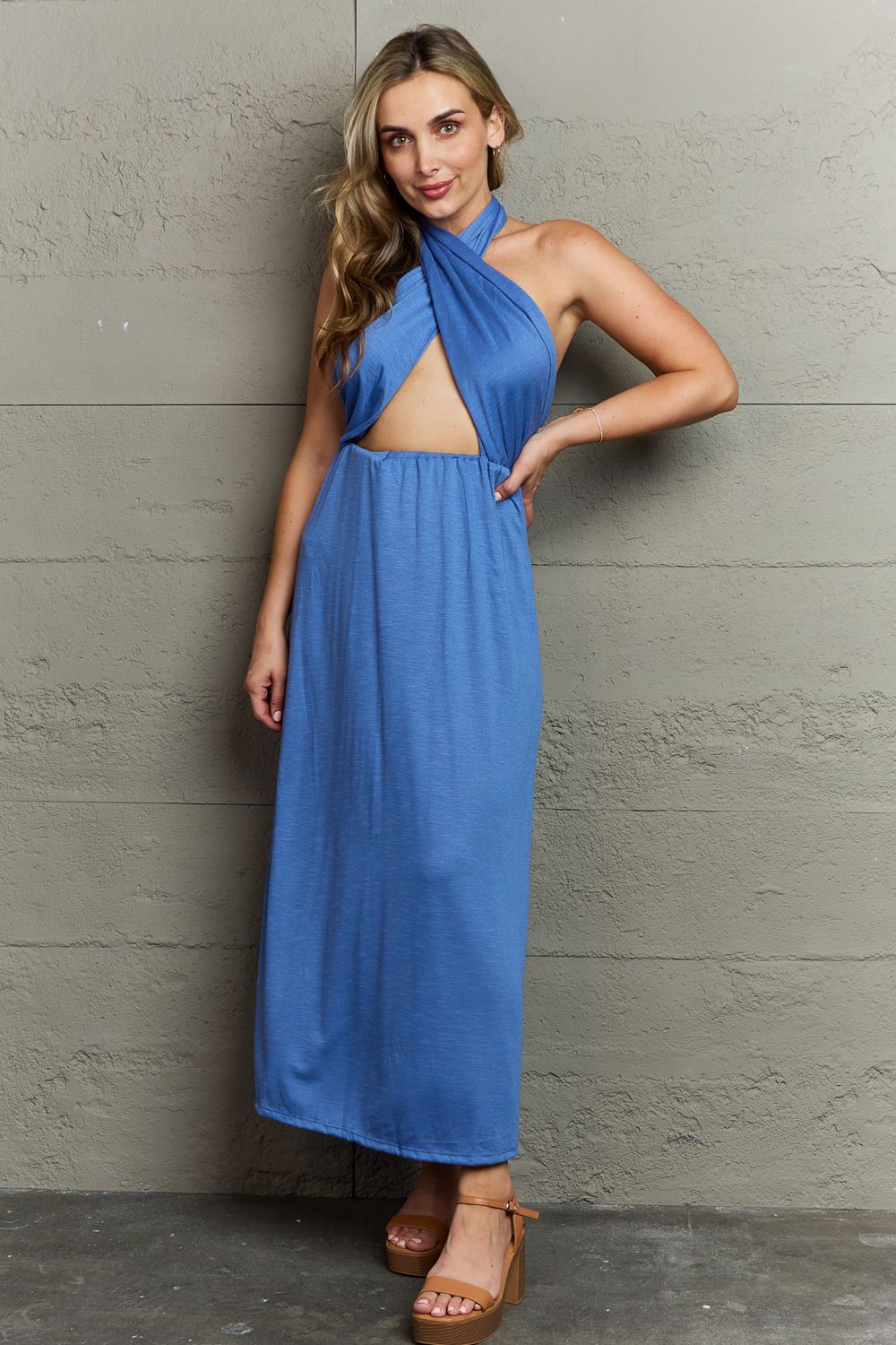 Ninexis Know Your Worth Criss Cross Halter Neck Maxi Dress - Casual & Maxi Dresses - FITGGINS