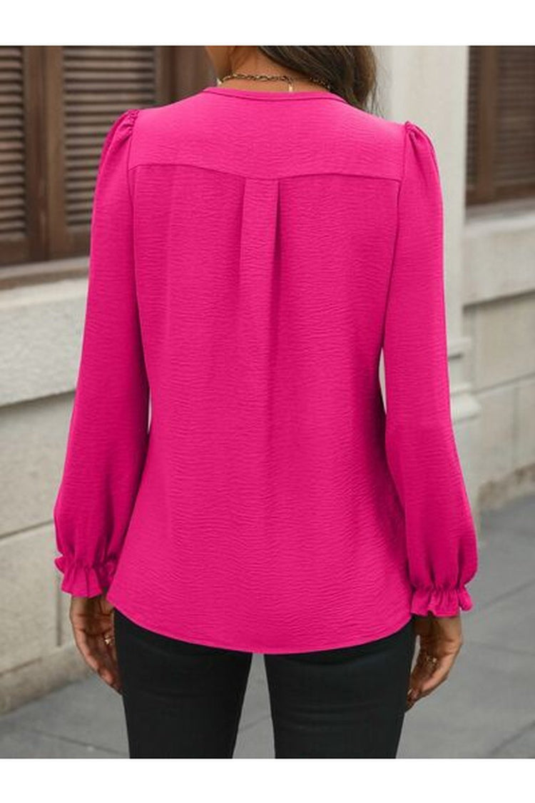 Notched Flounce Sleeve Blouse - Blouses - FITGGINS