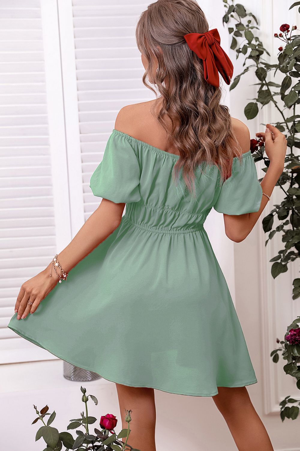 Off-Shoulder A-Line Mini Dress - Casual & Maxi Dresses - FITGGINS