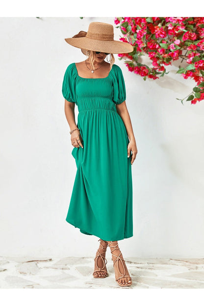 Off-Shoulder Balloon Sleeve Midi Dress - Cocktail Dresses - FITGGINS