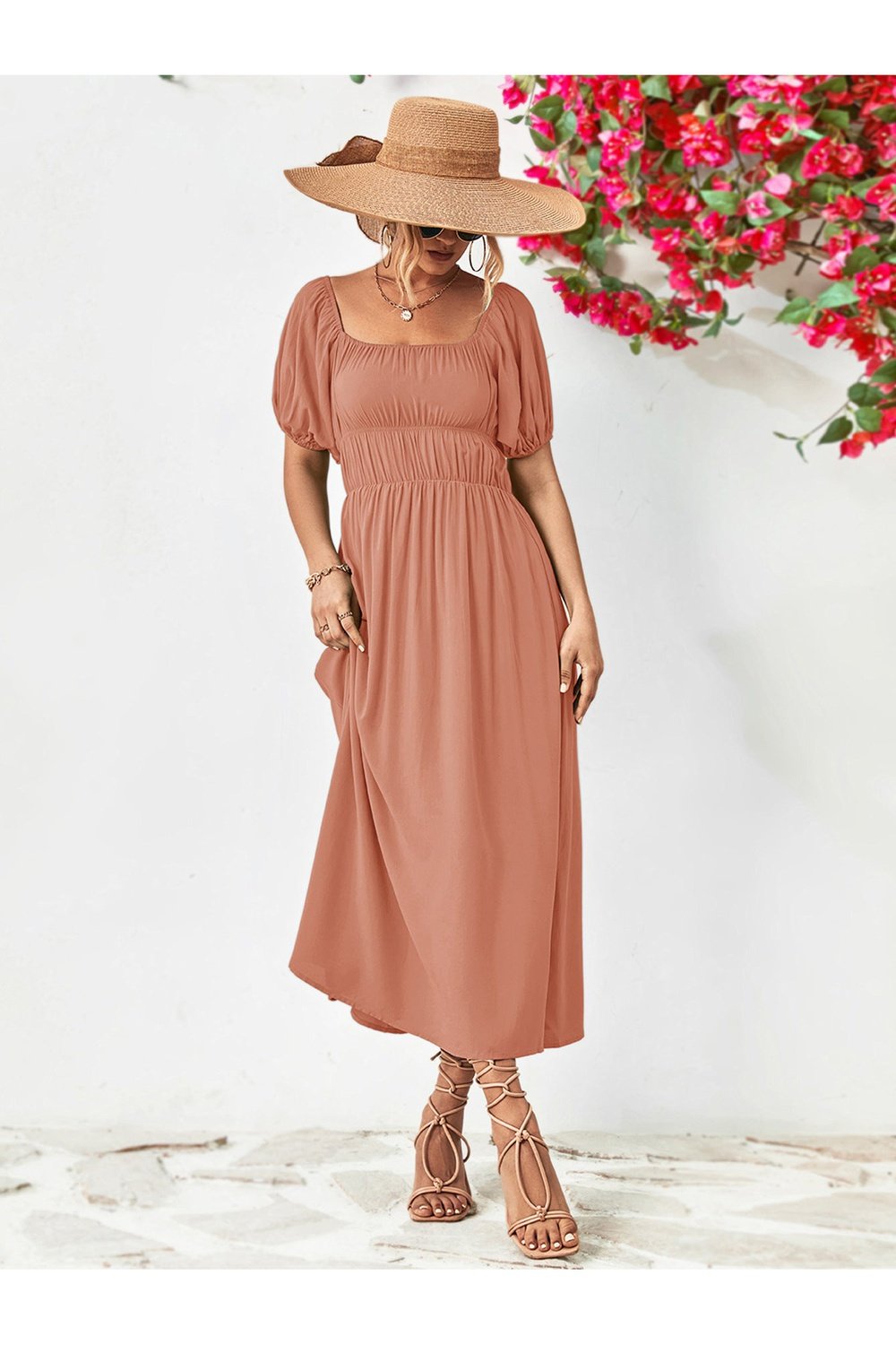 Off-Shoulder Balloon Sleeve Midi Dress - Cocktail Dresses - FITGGINS