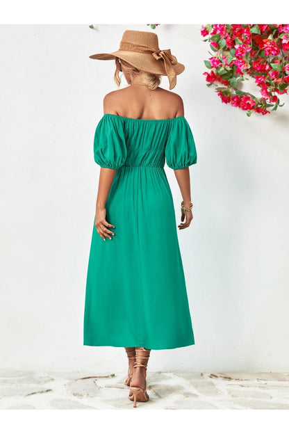 Off-Shoulder Balloon Sleeve Midi Dress - Cocktail Dresses - FITGGINS