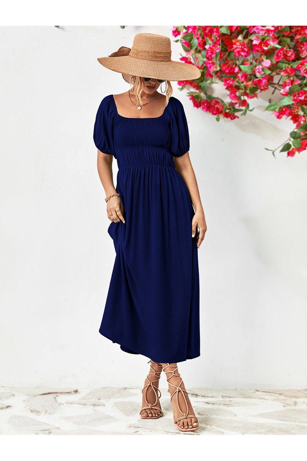 Off-Shoulder Balloon Sleeve Midi Dress - Cocktail Dresses - FITGGINS